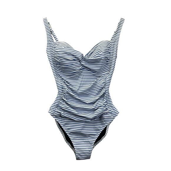 SIMPLY Swim One SWIMMING SUIT soft cup bra Lined New NWOT Blue Strips - Picture 1 of 10